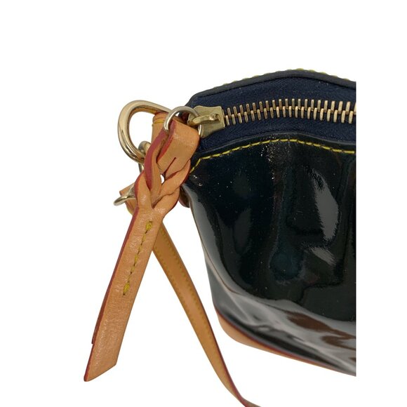 Dooney & Bourke Large Black Patent Leather Satchel Bag Tan Trim & Strap T10653 - Picture 6 of 8